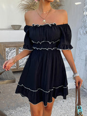 Pure Essence Smocked Babydoll Mini Dress - black