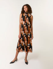 Sleeveless Puffball High Neck Printed Dress