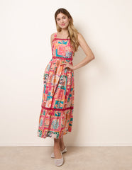 Ric Rac Trim Postcard Print Dress