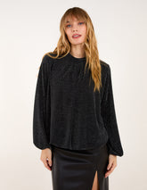 Metallic High Neck Puffball Top