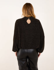 Metallic High Neck Puffball Top