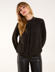 Metallic High Neck Puffball Top