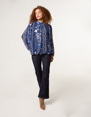 High Neck Puffball Floral Blouse