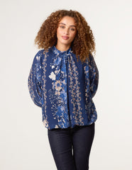 High Neck Puffball Floral Blouse