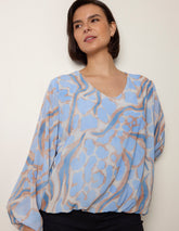 Abstract Print V Neck Puffball Top