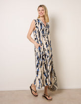 Metallic Abstract Printed Collarless V Neck Dress