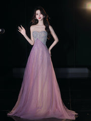 Glittery A Line Sweetheart Tulle Sequins Sleeveless Lilac Prom Dresses Inspiration Long Night Outfits Birthday Outfits AB2213