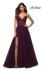 Sheer-Waist Long A-Line Prom Dress by La Femme
