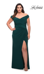 La Femme Long Plus-Size Off-Shoulder Prom Dress