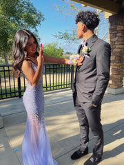 Classic Mermaid Strapless Lilac Sequins Long Women Gilrs Teens Evening Prom Dresses N2167