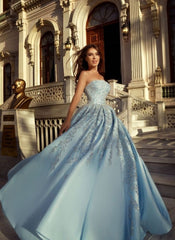 Classy Ball Gown Strapless Blue Sequin Backless Inspo For Women Girls Formal Party Gowns Long Prom Dresses AB1815
