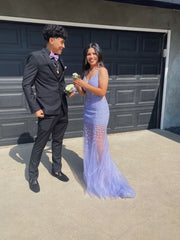 Classic Mermaid Strapless Lilac Sequins Long Women Gilrs Teens Evening Prom Dresses N2167