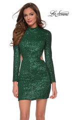 La Femme Long Sleeve Short Sequin Cocktail Dress
