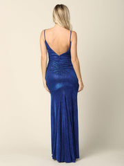 Long Formal Spaghetti Strap Glitter Prom Dress