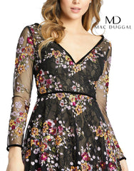 Long Sleeve Floral Cocktail Dress Floral Detail Mac Duggal 67499