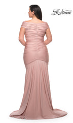 La Femme Off-Shoulder Long Plus-Size Prom Dress