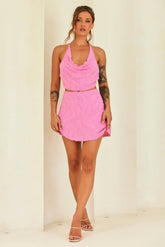 Moonlight Drive Beaded Chiffon Mini Skirt - Pink
