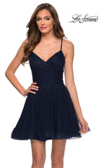 Short Navy Blue Homecoming Dress with Rhinestones