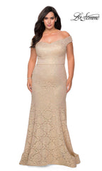 Off-the-Shoulder Long Shimmer Lace Plus Prom Dress