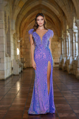 Long Formal Sequin Feather Mermaid Prom Dress by Ava Presley 38896