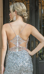 Ombre Sequin Long Prom Dress with Back Cut Outs