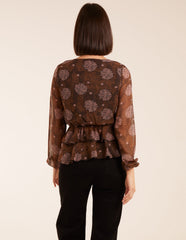 Floral Ruffle Wrap Blouse