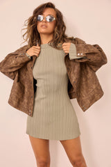 Washed Out Vegan Leather Jacket - Brown