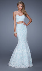 La Femme Two-Piece Long Lace Prom Dress