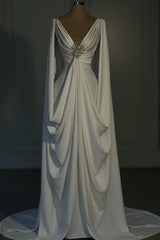 Modest Mermaid V Neck White Satin With Beaded Long Formal Prom Evening Dress Dinner Outfits Party Gowns AB2078