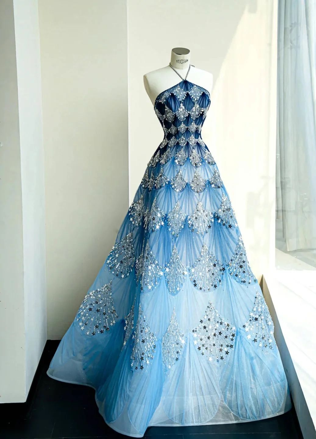 Classy Ball Gown Blue Tulle Long Inspo For Women Girls Halter Formal Party Gowns Long Formal Prom Dresses AB1833