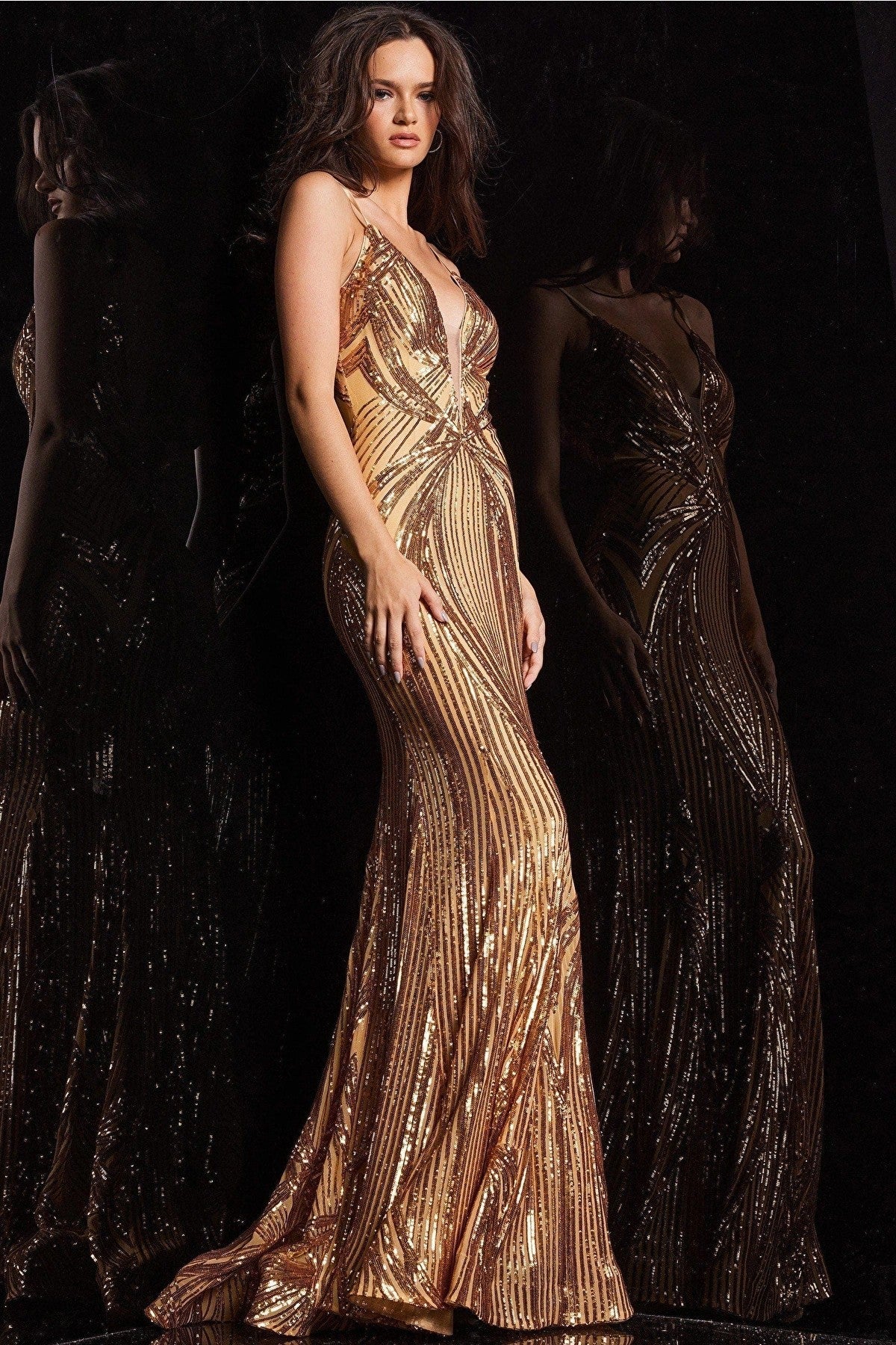 Long Spaghetti Strap Fitted Prom Gown by Jovani 09693