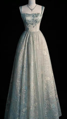 Beautiful A line Sage Green Long Tulle Prom Dress AB1836