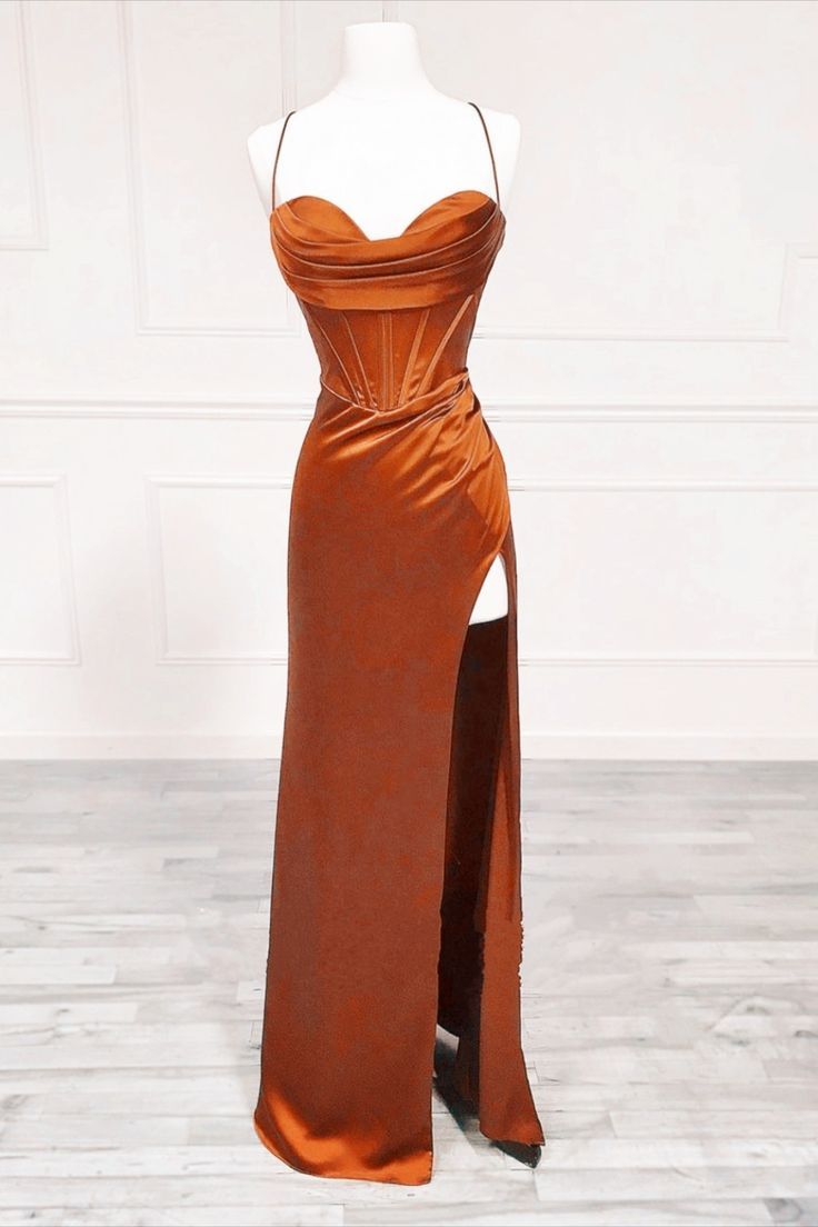Modest Mermaid Spaghetti Straps Burnt Orange Prom Dresses Inspiration Long Party Evening Dress 18th Birthday Outfits AB2359