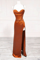 Modest Mermaid Spaghetti Straps Burnt Orange Prom Dresses Inspiration Long Party Evening Dress 18th Birthday Outfits AB2359