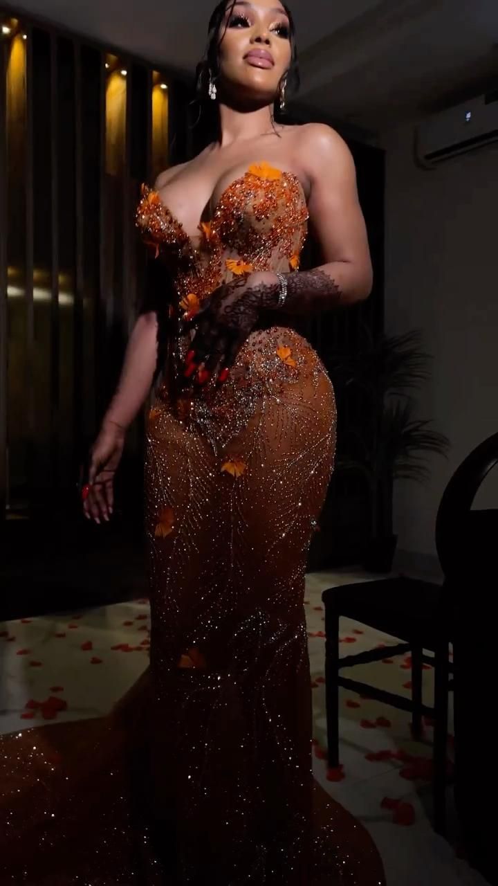 Modest Mermaid Sweetheart Orange Sequins Prom Dresses For Black Women Inspiration Long Party Night Evening Dress 18th Birthday Outfits AB2362