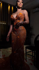 Modest Mermaid Sweetheart Orange Sequins Prom Dresses For Black Women Inspiration Long Party Night Evening Dress 18th Birthday Outfits AB2362