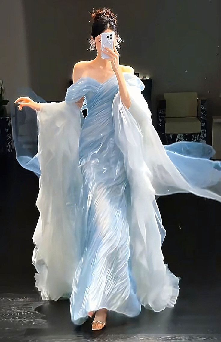 Light Blue Mermaid Off The Shoulder Pleated Prom Dresses Evening Formal Gown Semi Formal Grad Long Prom Dress For Teens AB1995