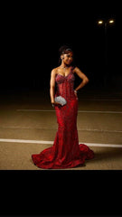 Sexy Mermaid One Shoulder Burgundy Sequin Formal Gown 23rd Birthday Dress Prom Dresses Black Girl 20th Birthday Outfits For Teens AB2000