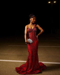 Sexy Mermaid One Shoulder Burgundy Sequin Formal Gown 23rd Birthday Dress Prom Dresses Black Girl 20th Birthday Outfits For Teens AB2000