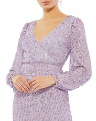 Long Sleeve Sequin Dress Cocktail Midi Mac Duggal 107641