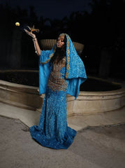 Classic Mermaid Blue Sequins Long For Women Black Gilrs Teens Evening Prom Dresses N2168