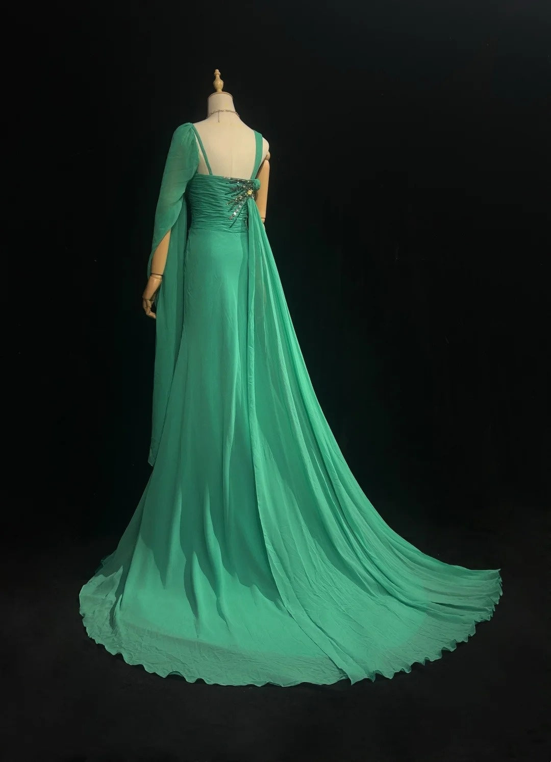 Elegant Mermaid One Shoulder Green Chiffon With Silver Beaded Bodice Formal Dress Long Prom Dresses N2726