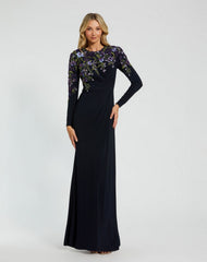 Long Sleeve Floral Prom Dress Formal Mac Duggal 11806