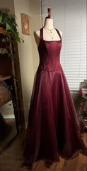 Modest Senior Prom Dresses High Schools Inspiration A Line Halter Burgundy Semi Formal Grad Long Prom Dress For Teens AB2124