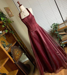 Modest Senior Prom Dresses High Schools Inspiration A Line Halter Burgundy Semi Formal Grad Long Prom Dress For Teens AB2124