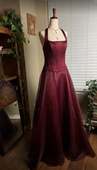 Modest Senior Prom Dresses High Schools Inspiration A Line Halter Burgundy Semi Formal Grad Long Prom Dress For Teens AB2124