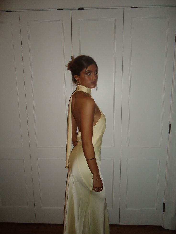 Simple Mermaid One Shoulder Slim Yellow Silky Satin Long Formal Fancy Prom Backless Evening Dress Dinner Outfits Classy Party Gowns AB2040