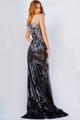 Jovani JVN09895 Long One Shoulder Fitted Sequin Prom Dress