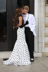 Charming Black Tops Polka Dots Mermaid Formal Prom Dresses With Lace 18th Birthday Outfits AB2311