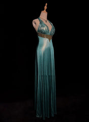 Beautiful Prom Dresses A Line Halter Blue Backless Satin With Ruffled Bodice Long Evening Outfits N3373